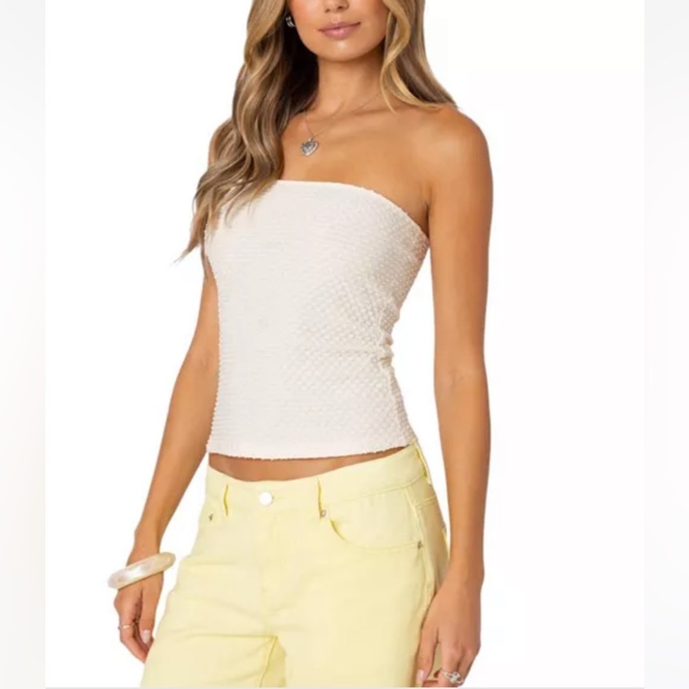 NWT Edikted Albina Strapless Textured Tube Top - Cream